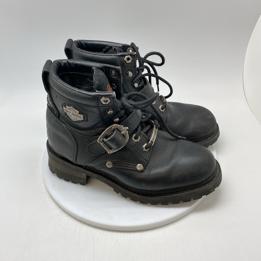 Harley Davidson Faded Glory Boots Womens 8 Black Buckle Motorcycle 81024